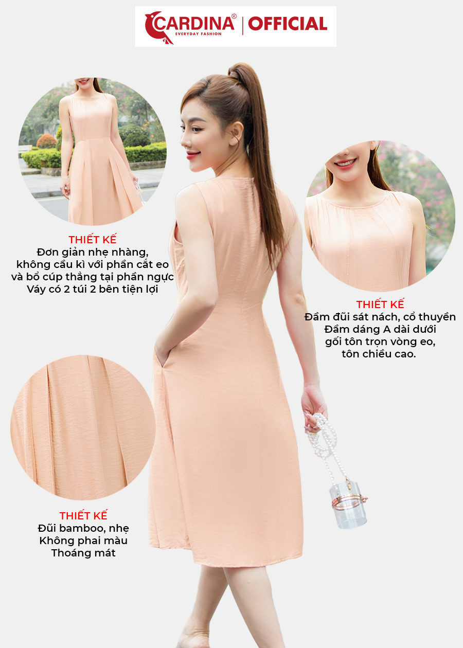 Đầm Nữ CARDINA Chất Đũi Bambo Cao Cấp Sát Nách Cổ Thuyền Trẻ Trung Tôn Dáng 3VD04