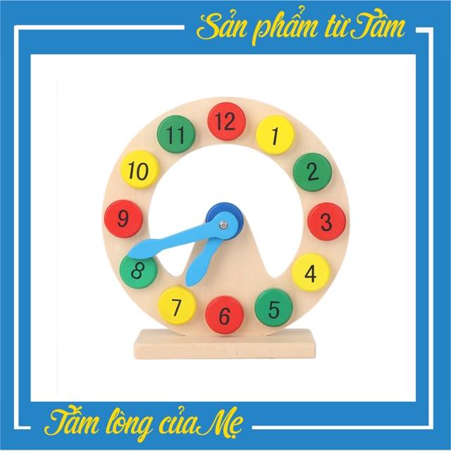 Đồng Hồ Để Bàn Bằng Gỗ - Giáo Cụ Montessori Bé Nhận Diện Số, Màu Sắc, Học Giờ