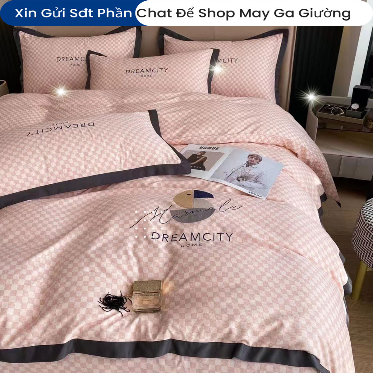 Bộ Chăn Ga Gối Đệm Phi Lụa Tencel Dream City Home Drap Giường Phi Bóng Cao Cấp Bo Chun Drap Chăn Chần Bông