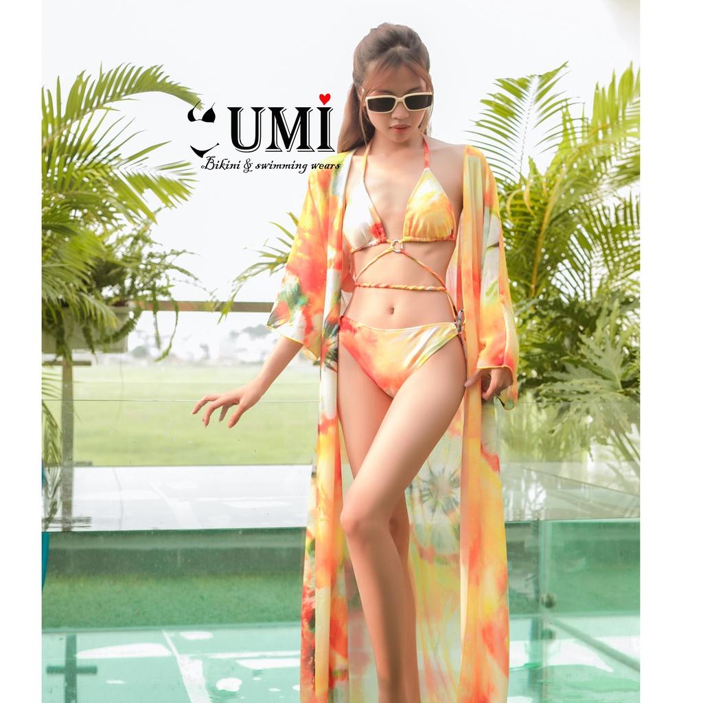 BIKINI 2 MẢNH HỌA TIẾT LÁ VÀNG KÈM ÁO CHOÀNG BIKINISTORE