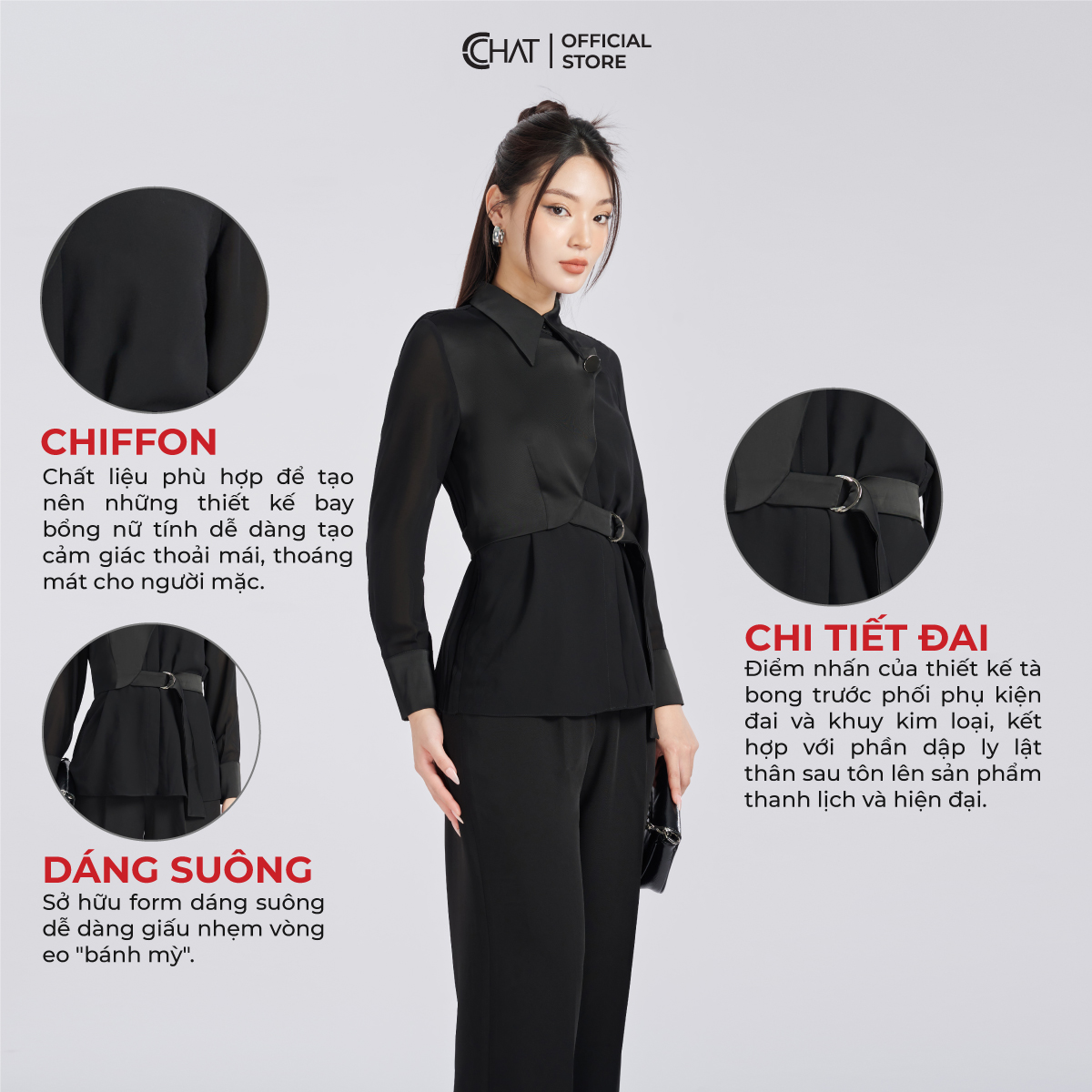 Áo Sơ Mi Nữ Kiểu Dập Ly Tà Bong Kèm Phụ Kiện Chất Chiffon Cao Cấp 53FDH8016ST
