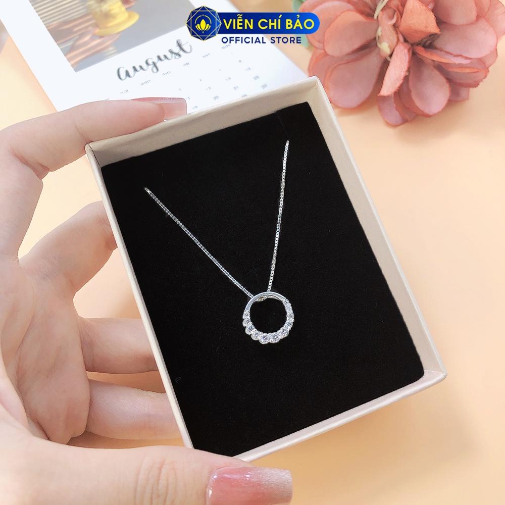 Dây chuyền bạc nữ mặt tròn đính đá sang chảnh, vòng cổ nữ bạc 925 thời trang phụ kiện trang sức nữ Viễn Chí Bảo D400265