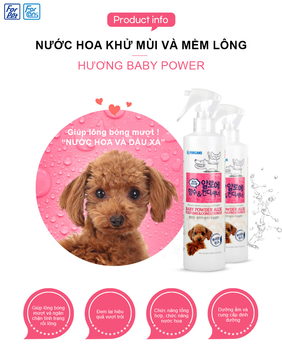 Nước Hoa Khử mùi & mềm lông cho Thú Cưng hương Baby Powder Forcans 300ml