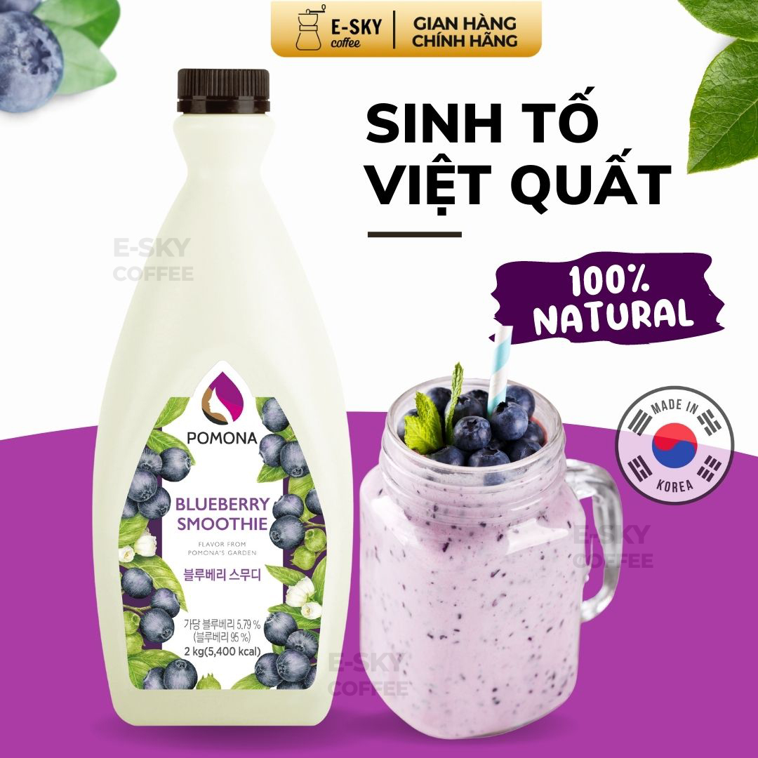 Mứt Việt Quất Pomona Blueberry Smoothie Nguyên Liệu Pha Chế Hàn Quốc Chai 2kg