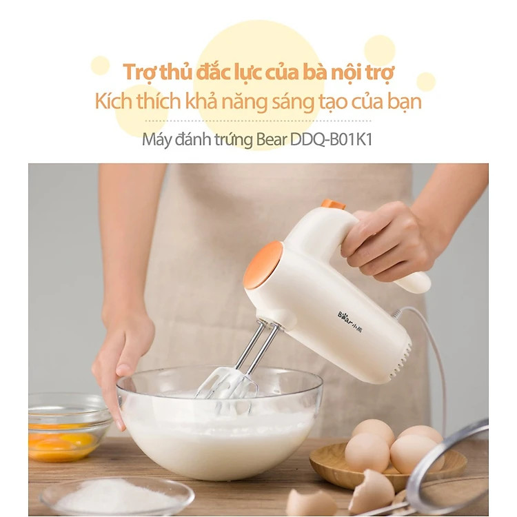 Máy Đánh Trứng Cầm Tay BEAR DDQ-B01K1 Kèm 2 Que Đánh Công Suất 125 W- Hàng Chính Hãng