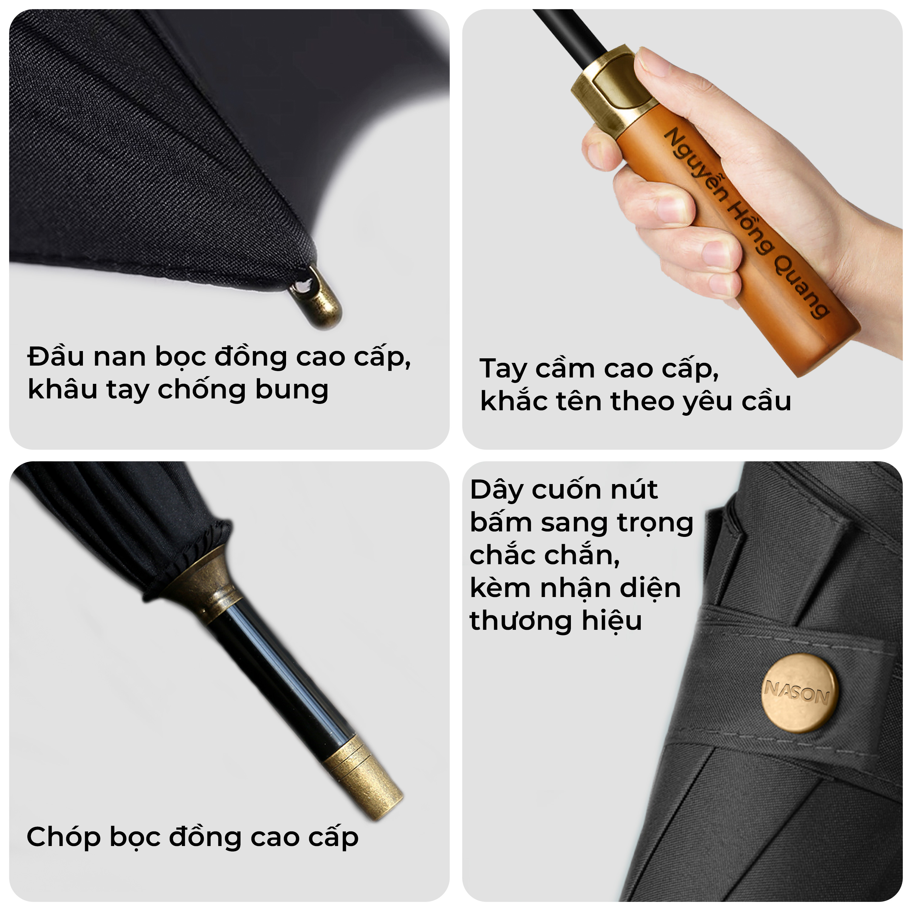 Ô dù cao cấp tán siêu to siêu rộng G30 NASON UMBRELLA Cán gỗ sang trọng khung trợ lực kép chống lật