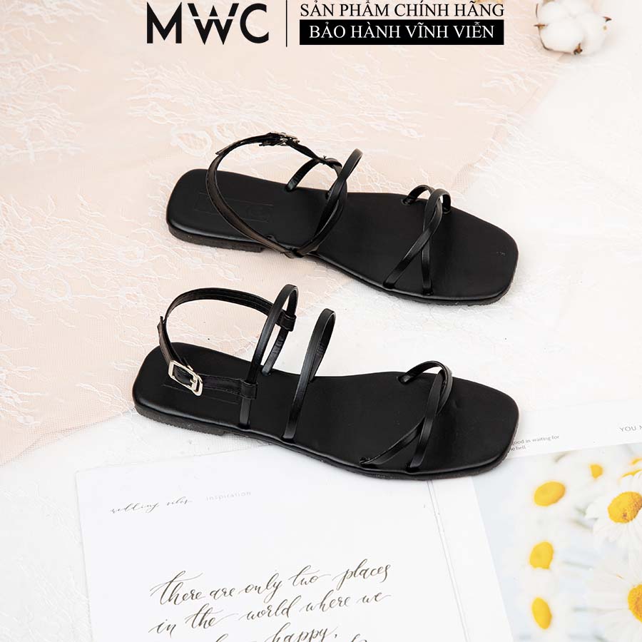 Giày Sandal Nữ Thời Trang MWC Đế Bệt Quai Ngang Ziczac Phong Cách Giản Dị Phóng Khoán Màu Đen NUSD- 2832