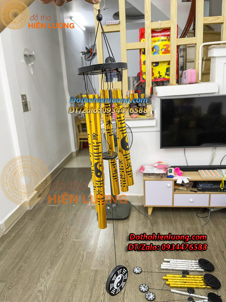 Chuông Gió Bát Quái 05 Ống Bằng Nhôm Nguyên Chất Các Cỡ - Đồ Thờ Hiên Lượng