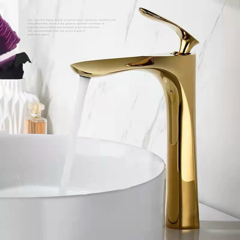 Vòi Lavabo nóng lạnh vàng lá mạ 30cm