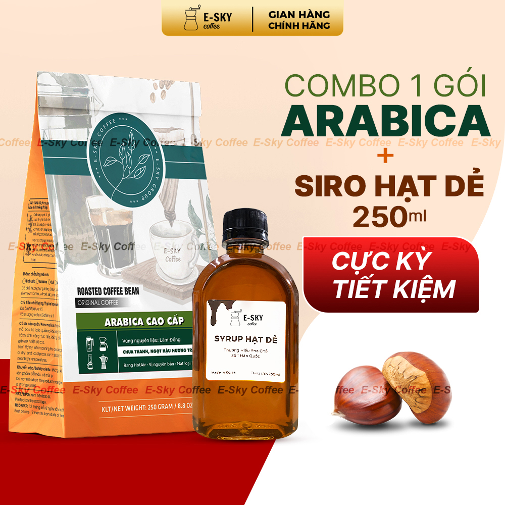 Combo Cà Phê Hạt Phỉ E-SKY Coffee, Cà Phê Rang Xay Nguyên Chất Arabica Cầu Đất 250g