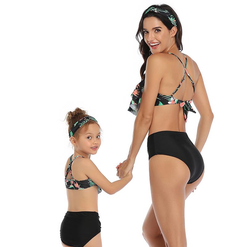 3-12 Tuổi Áo Tắm Bé Gái Hoa Bikini Hè Cha Mẹ-Con Đồ Bơi Trẻ Em Đồ Bơi Bộ Trẻ Em Người Phụ Nữ Đi Biển Tắm phù Hợp Với