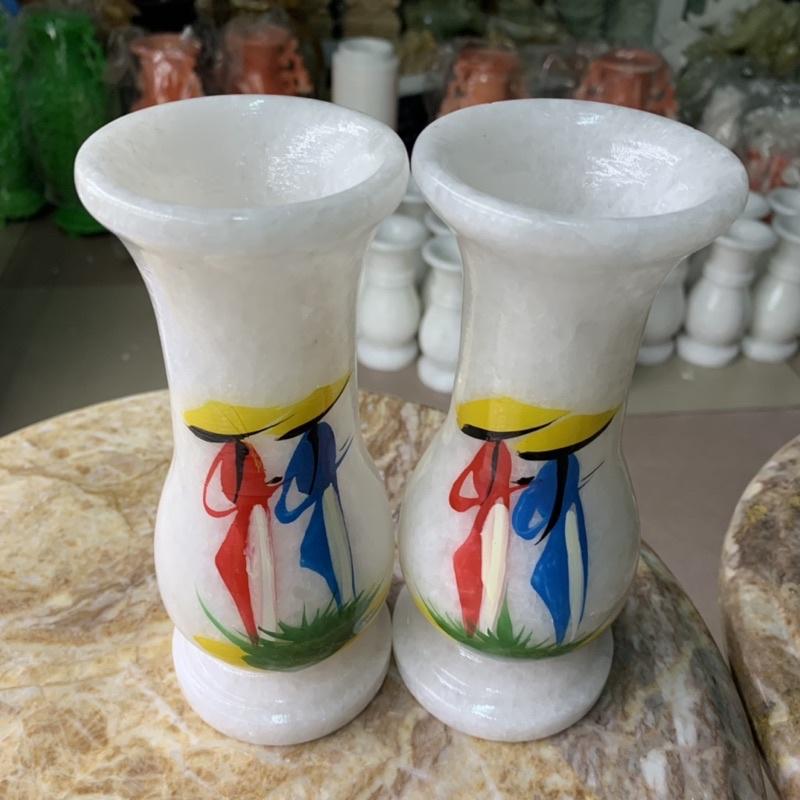Cặp Bình Vẽ Cô Gái Đá Trắng - cao 18.5cm