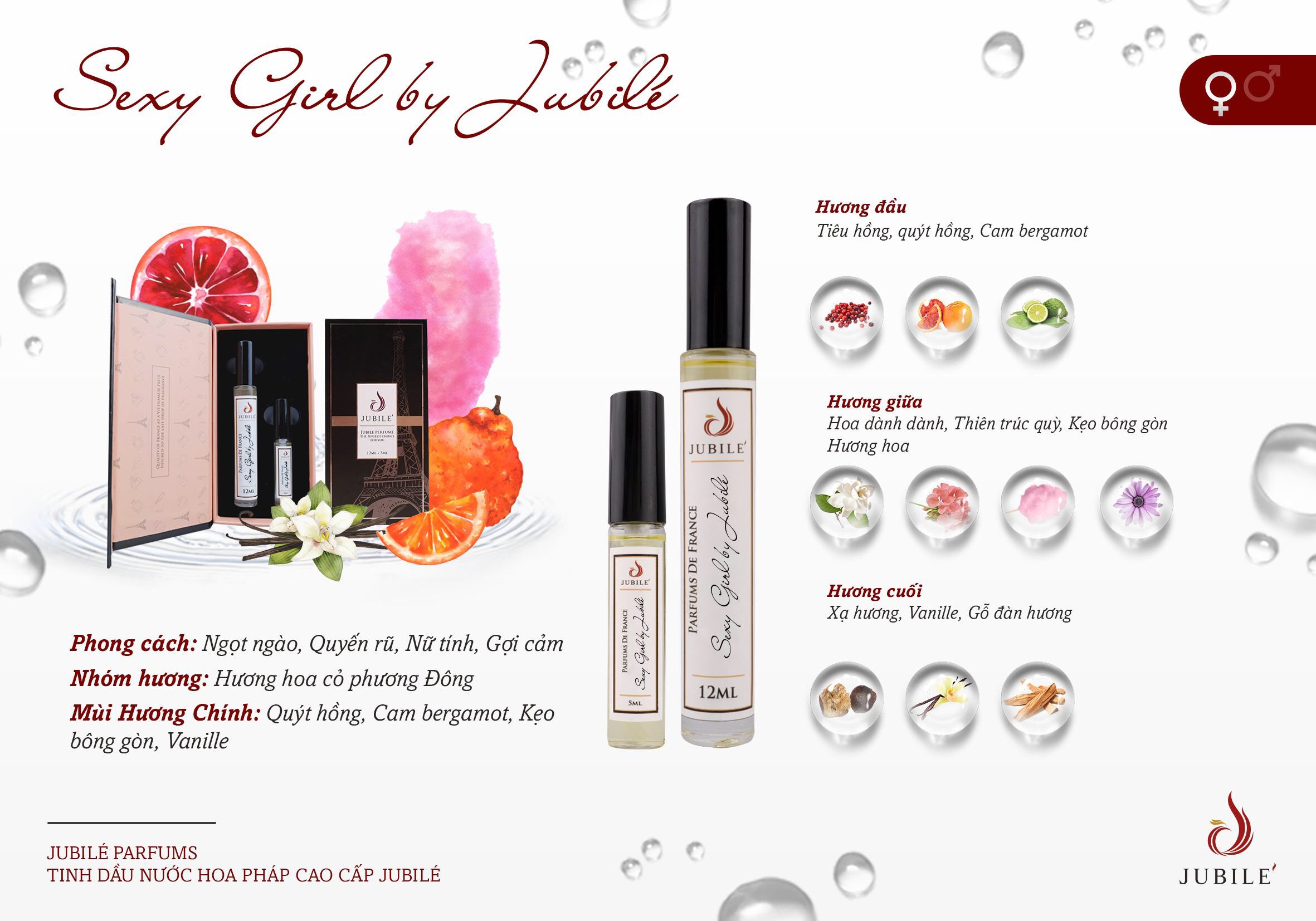 Set Tinh dầu nước hoa Pháp Nữ S.e.x.y Girl by Jubilé Dạng lăn 12ml + Dạng Xịt 5ml Thơm Lâu, Sang Trọng, Quyến Rũ