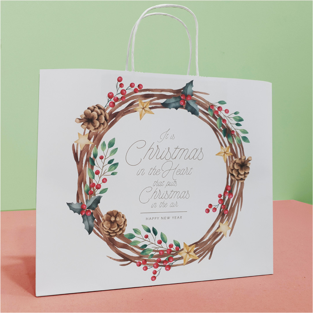 Túi giấy Kraft Trắng Noel Xmas- Size 36 x 30.5 x 12cm Mã XMAS07T