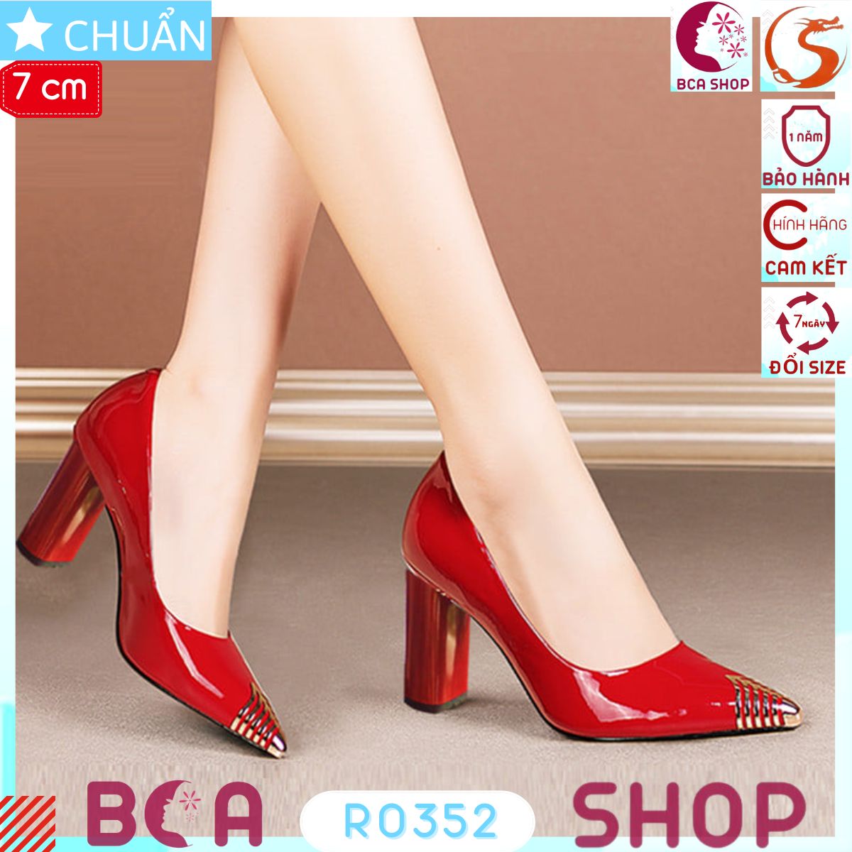 Giày cao gót nữ màu đỏ 7p RO352 ROSATA tại BCASHOP mũi nhọn được bọc kim loại mạ vàng sang trọng và đẳng cấp