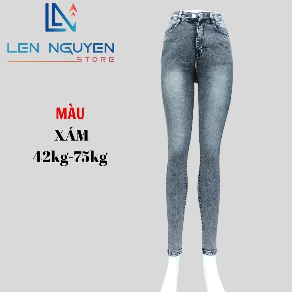 Quần jean nữ, dài, lưng cao, quần bò nữ dáng ôm, quần rin nữ có big size, cho 42kg đến 75kg, - Màu Xám