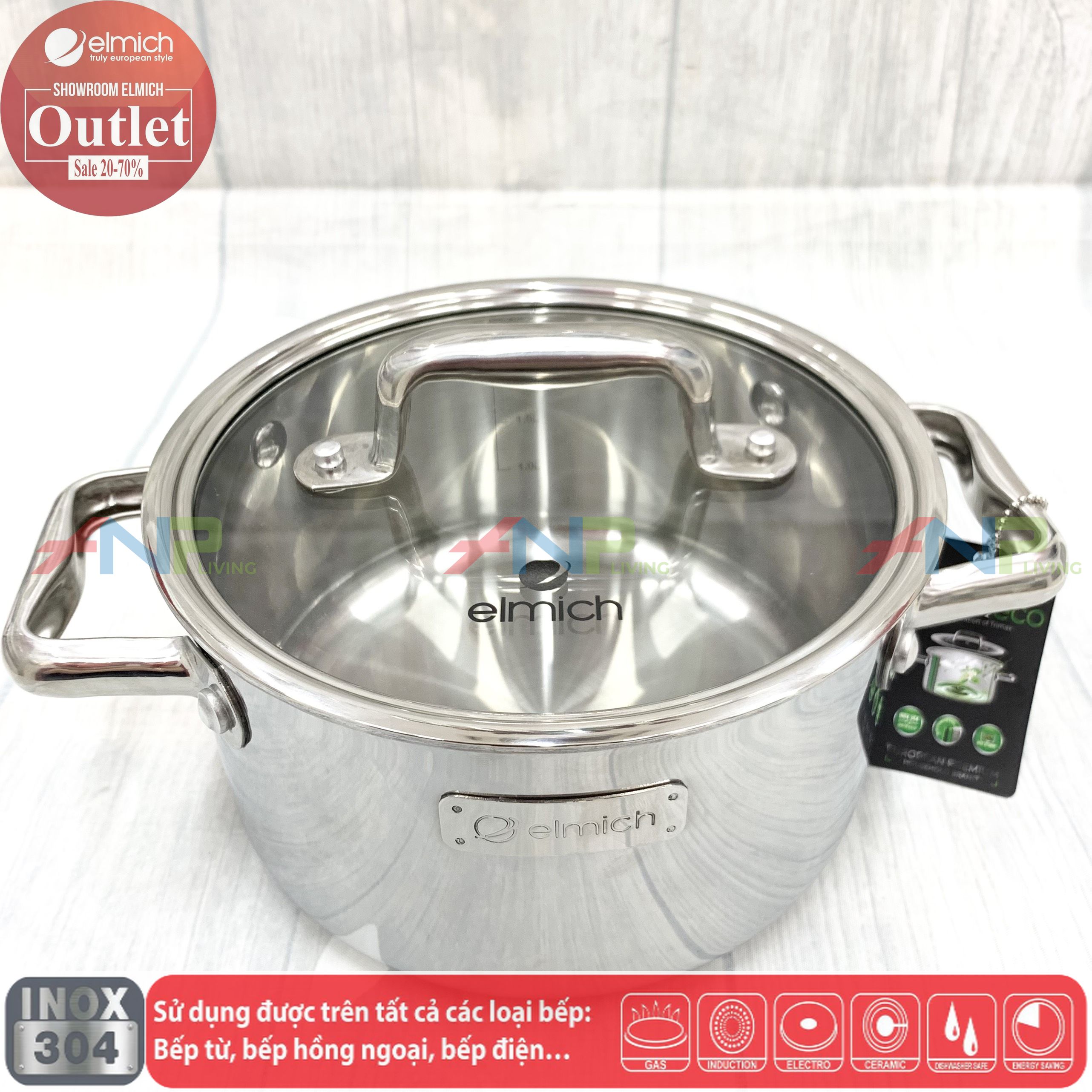 Nồi Đun, Nấu Inox 304 3 Lớp Đáy Liền ELMICH TriMax ECO 16/18/20/24/26/28cm