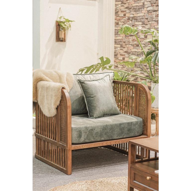 Sofa Indochine tay mây đơn - Sofa khung nan gỗ kết hợp đan mây tự nhiên. Hàng gia công tỉ mỉ, chất lượng xuất khẩu.