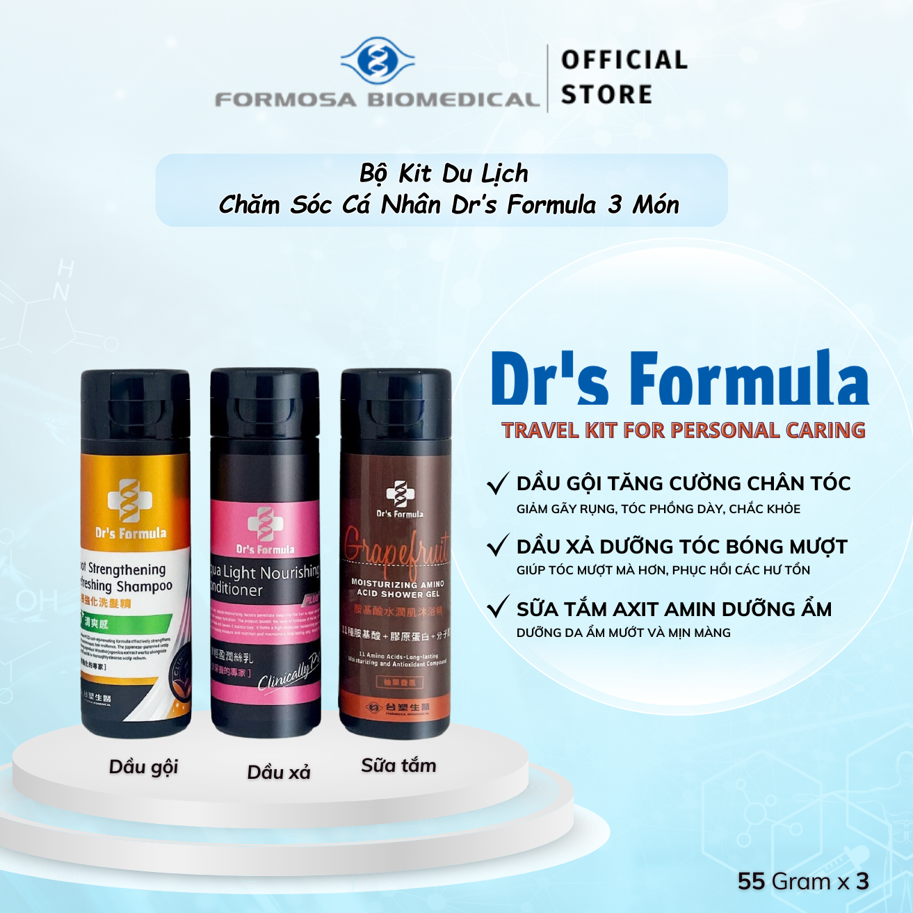 Bộ Kit Du Lịch Chăm Sóc Cá Nhân Dr’s Formula Travel Kit For Personal Caring 3 món x 55g