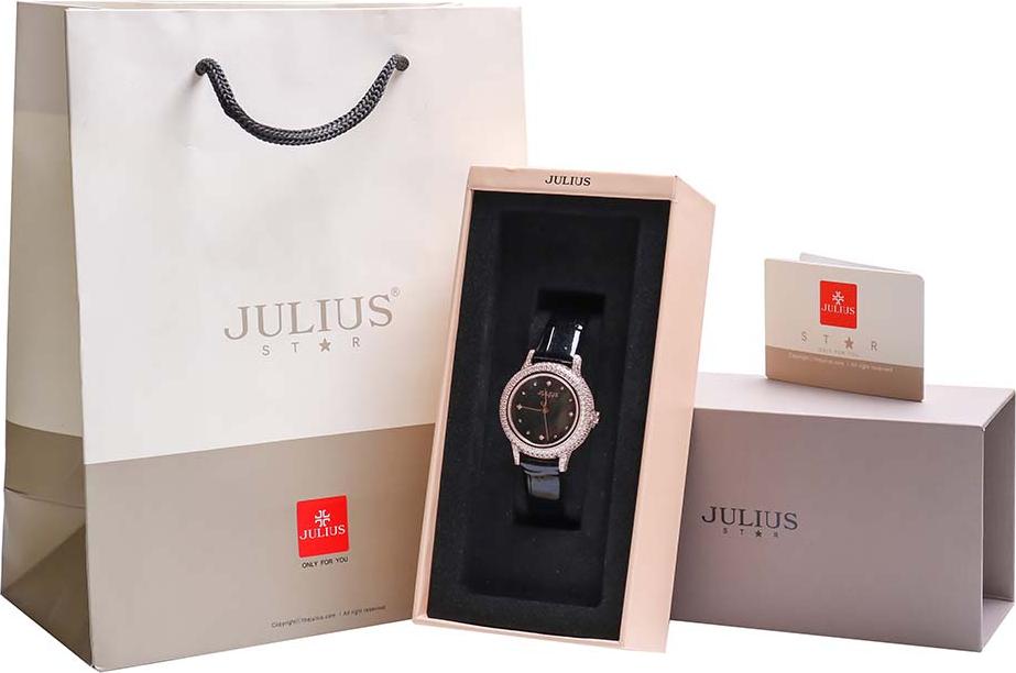 Đồng Hồ Nữ Julius Star Hàn Quốc JS-044 Viền Đính Hạt Sang Trọng Dây Da Chọn Màu