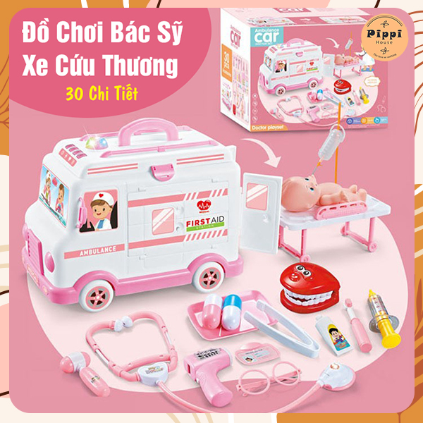 Đồ Chơi Bác Sĩ Cho Bé Gái Xe Cứu Thương 30 Chi Tiết Dụng Cụ Y Tế