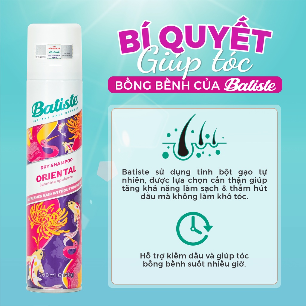 Dầu Gội Khô Batiste Hương Hoa Á Đông Sang Trọng Quý Phái - Batiste Dry Shampoo Pretty &amp; Opulent Oriental 200ml