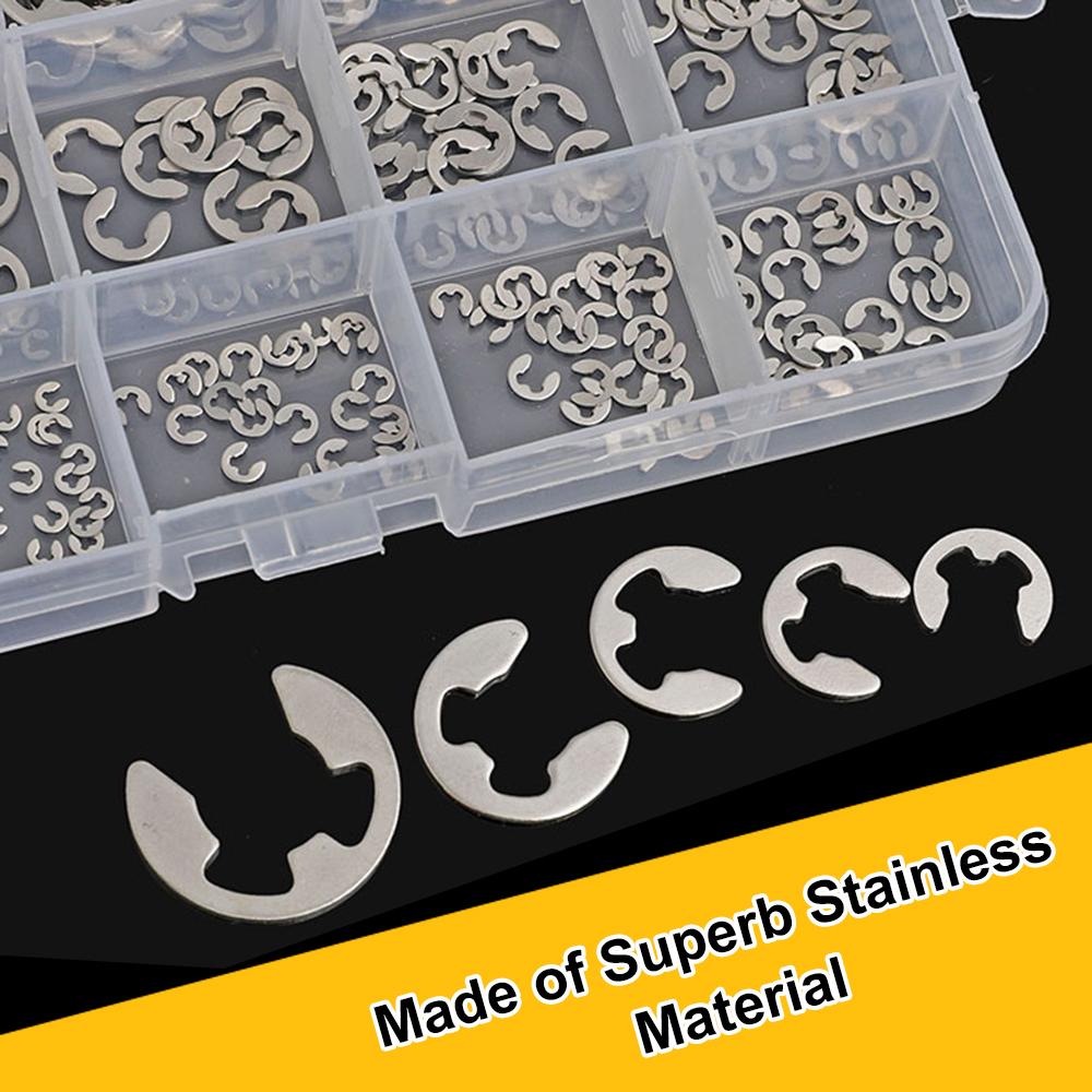 120PCS Stainless E Shape Clip Circlip Pin Retaining Snap R-ing Assorted Kit 1.5mm-10mm Portable