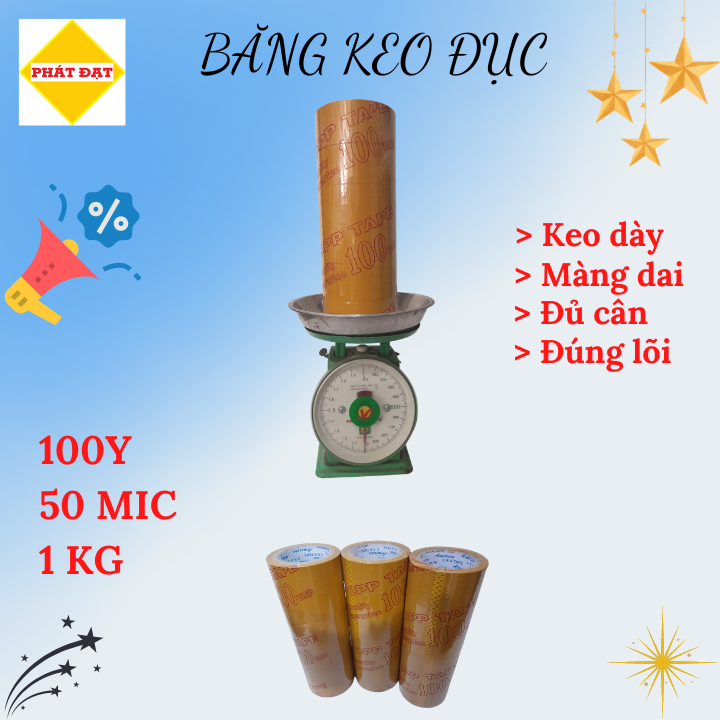 Băng keo đục 1Kg, 100Y, Lõi 5li, keo dày, màng dai, đủ cân, đúng lõi, giá xưởng, hàng có sẵn giao ngay