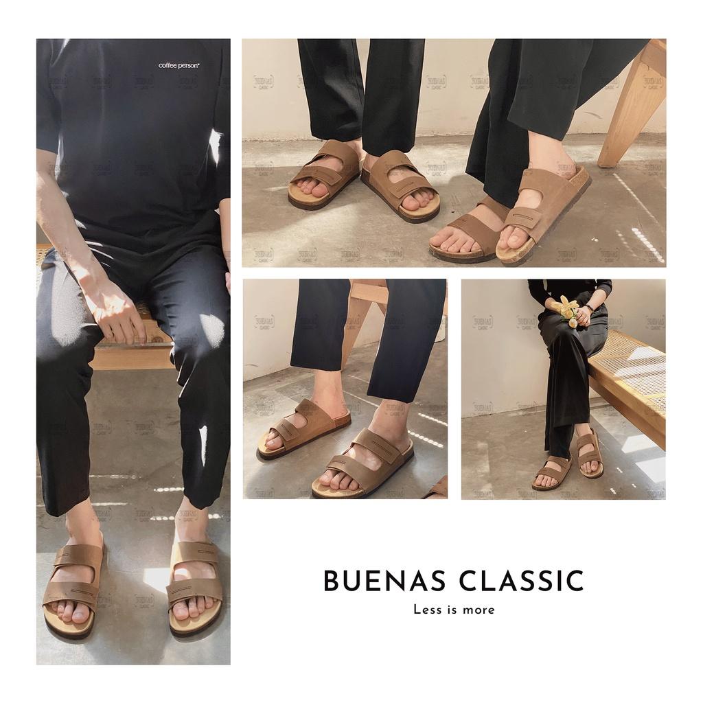 Dép đế trấu nam nữ da bò unisex birken quai ngang Buenas - BB04