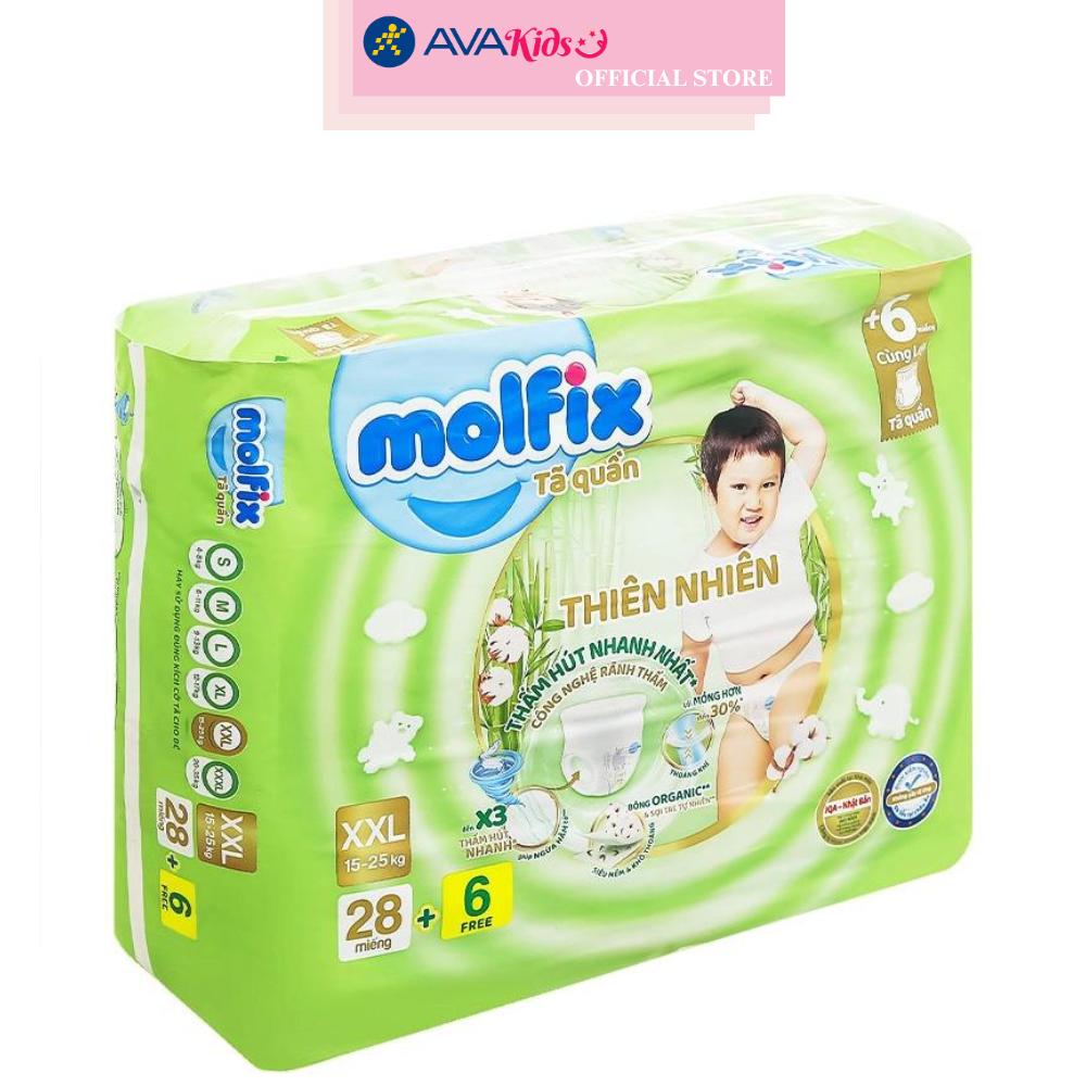 Tã quần Molfix thiên nhiên size XXL 28 + 6 miếng (15 - 25kg)