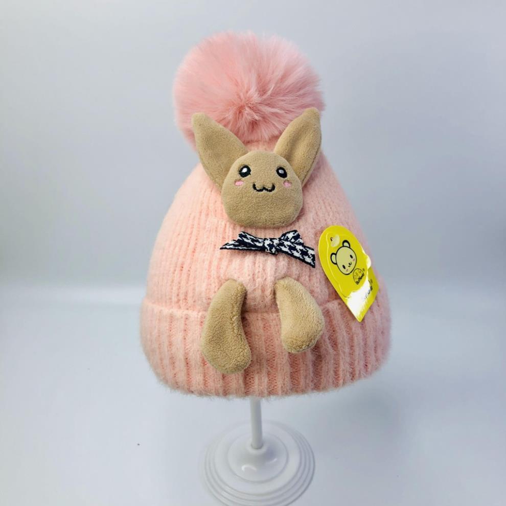 Mũ beanie, nón len cho bé hình thỏ có quả bông cực yêu, siêu ấm áp - HOT