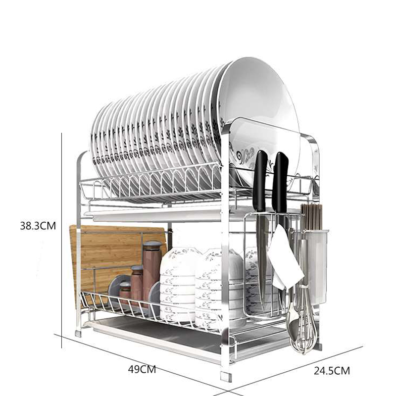 Kệ Để Chén Bát Đĩa Inox Cao Cấp Mẫu Mới, Có Ngăn Dao Thớt Đũa Tiện Lợi