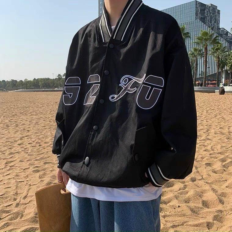 Áo khoác dù bomber cúc bấm 2 lớp in logo E092 khoác ngoài mùa hè phong cách Hàn Quốc