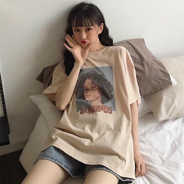 Áo thun nữ in hình cô gái siêu xinh dáng rộng