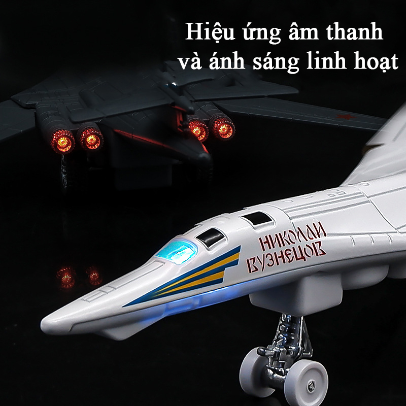 Mô hình máy bay ném bom TU-160 bằng hợp kim có nhạc và đèn kèm chân đế, cánh mở tự động