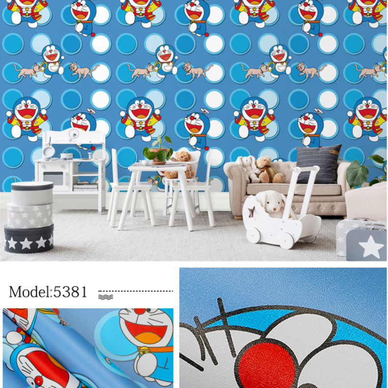 Cuộn 5m Decal Giấy Dán Tường DOREMON Ô TRÒN