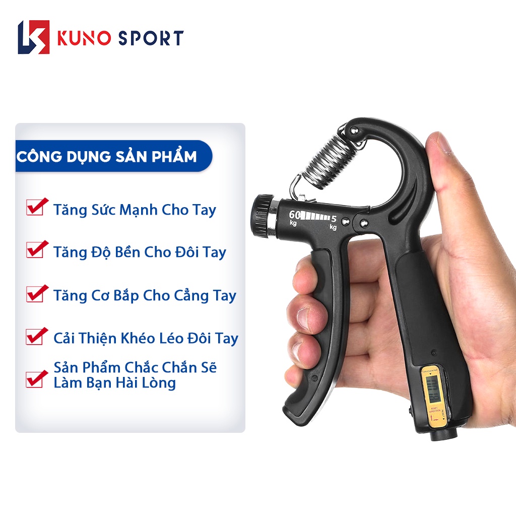 Combo dụng cụ tập cơ tay KUNO SPORT, kìm bóp tay chữ R có đếm số và dụng cụ tập tay chữ U