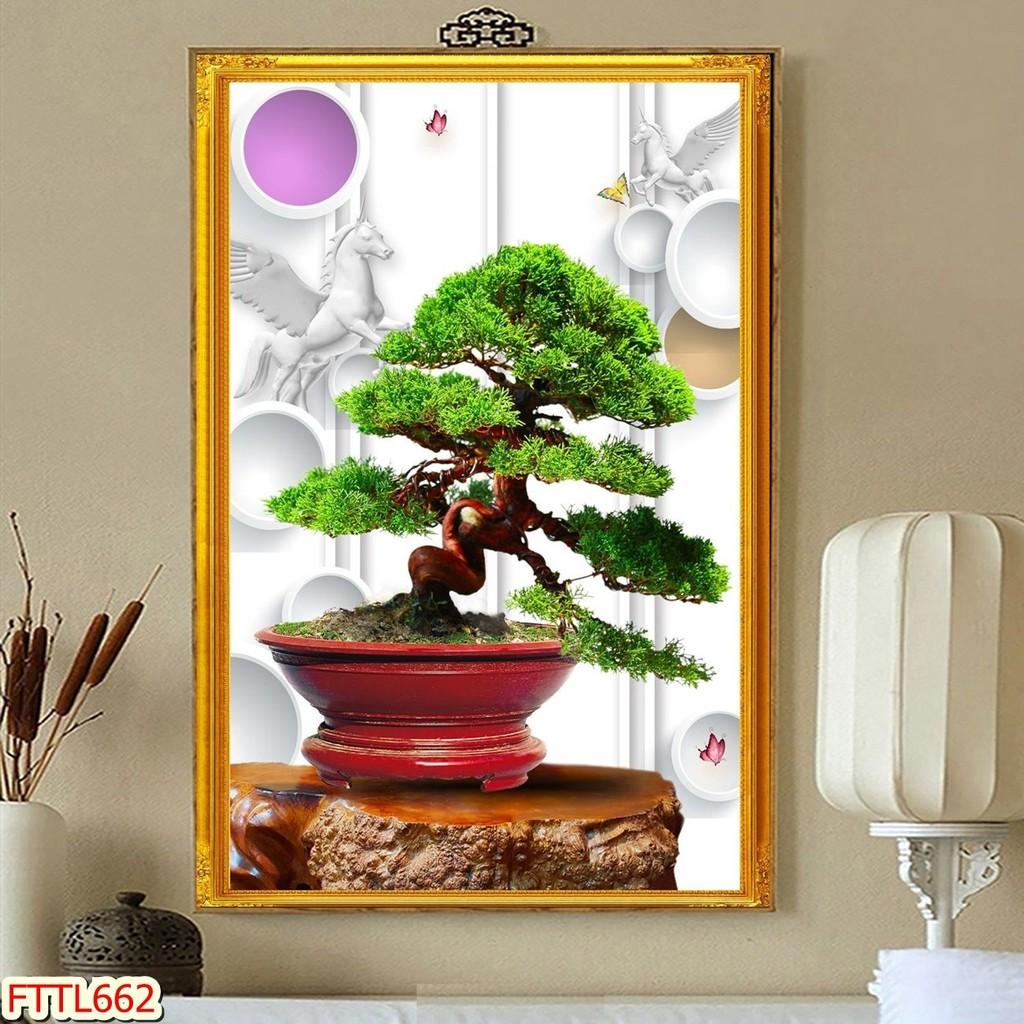 Tranh dán tường Tranh tết Tranh thư pháp Chậu Bonsai - hoa mai 35, Tranh dán tường 3d hiện đại
