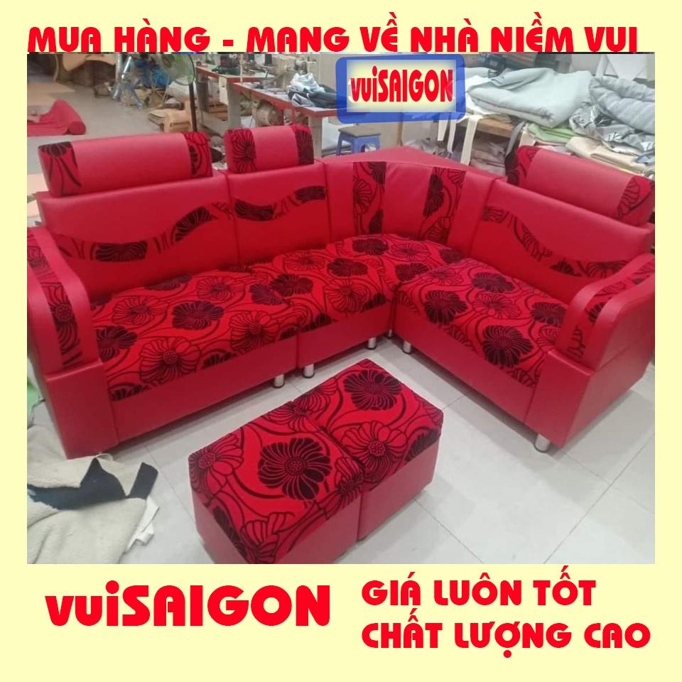 Ghế Sofa nệm mút 2m1 x 1m6 , mẫu hiện đại đẹp bền giá tại xưởng VuiSAIGON, Tặng kèm 1 bàn kính và 2 ghế đôn xinh xắn