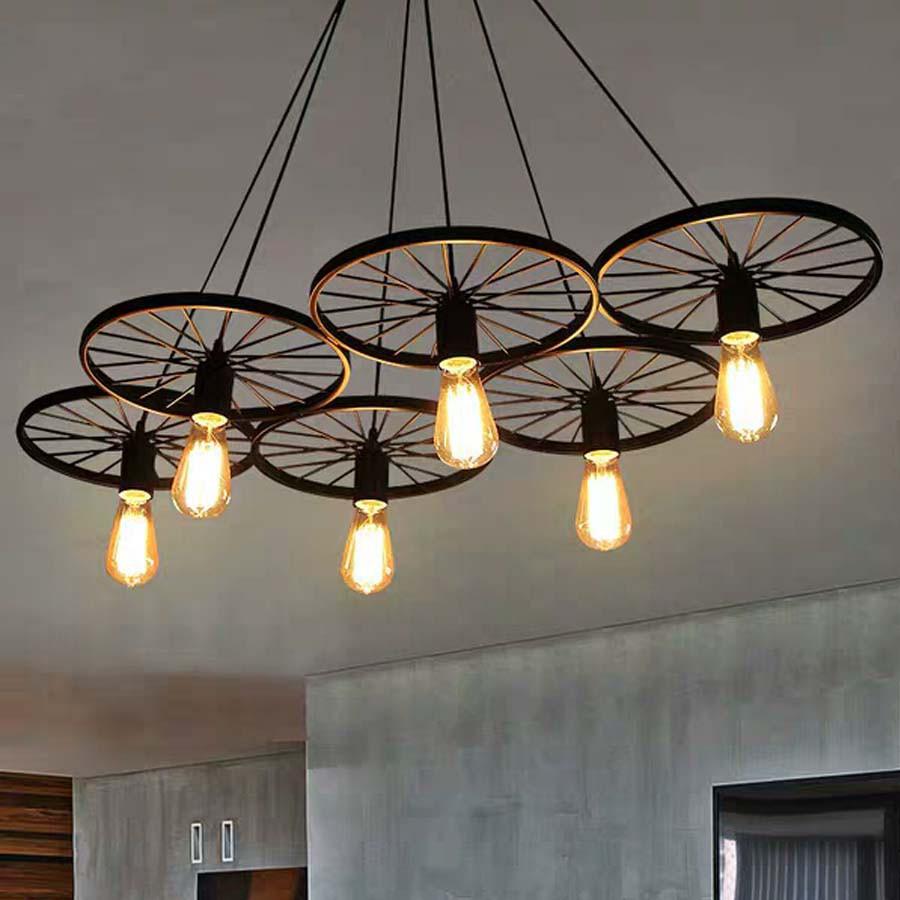 Đèn thả bánh xe 6 bánh cổ điển - đã bao gồm bóng