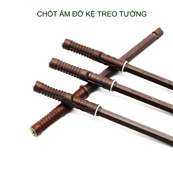 01 Chốt âm làm kệ gắn tường phi 10-12mm dài 100-120-145mm tùy chọn
