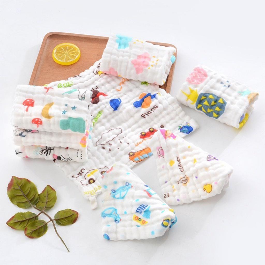 Set 5 khăn sữa 6 lớp họa tiết cotton 100% túi zip cao cấp Manny