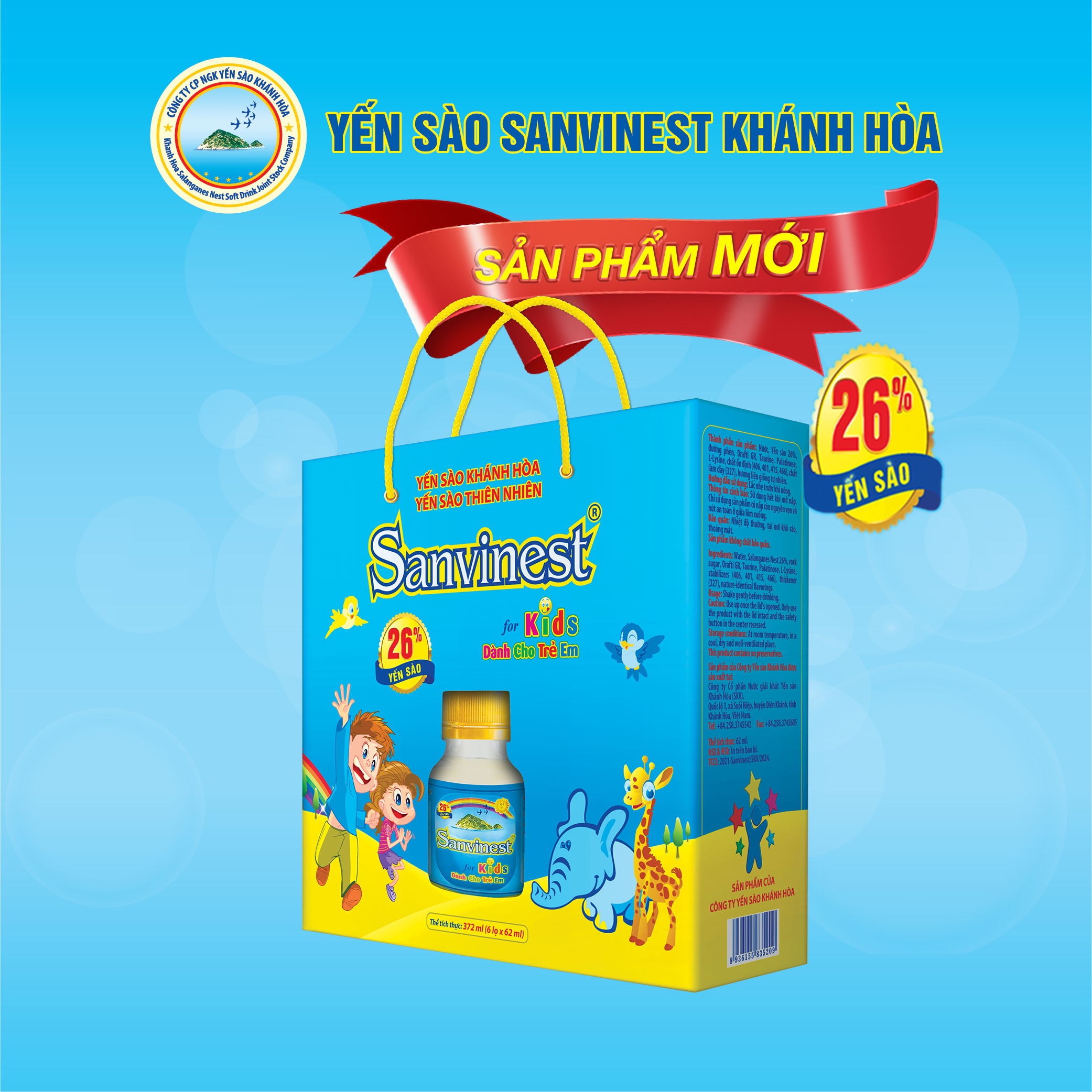 [Hộp 6 lọ] Nước Yến sào Sanvinest Khánh Hòa dành cho trẻ em 62ml - S211H6