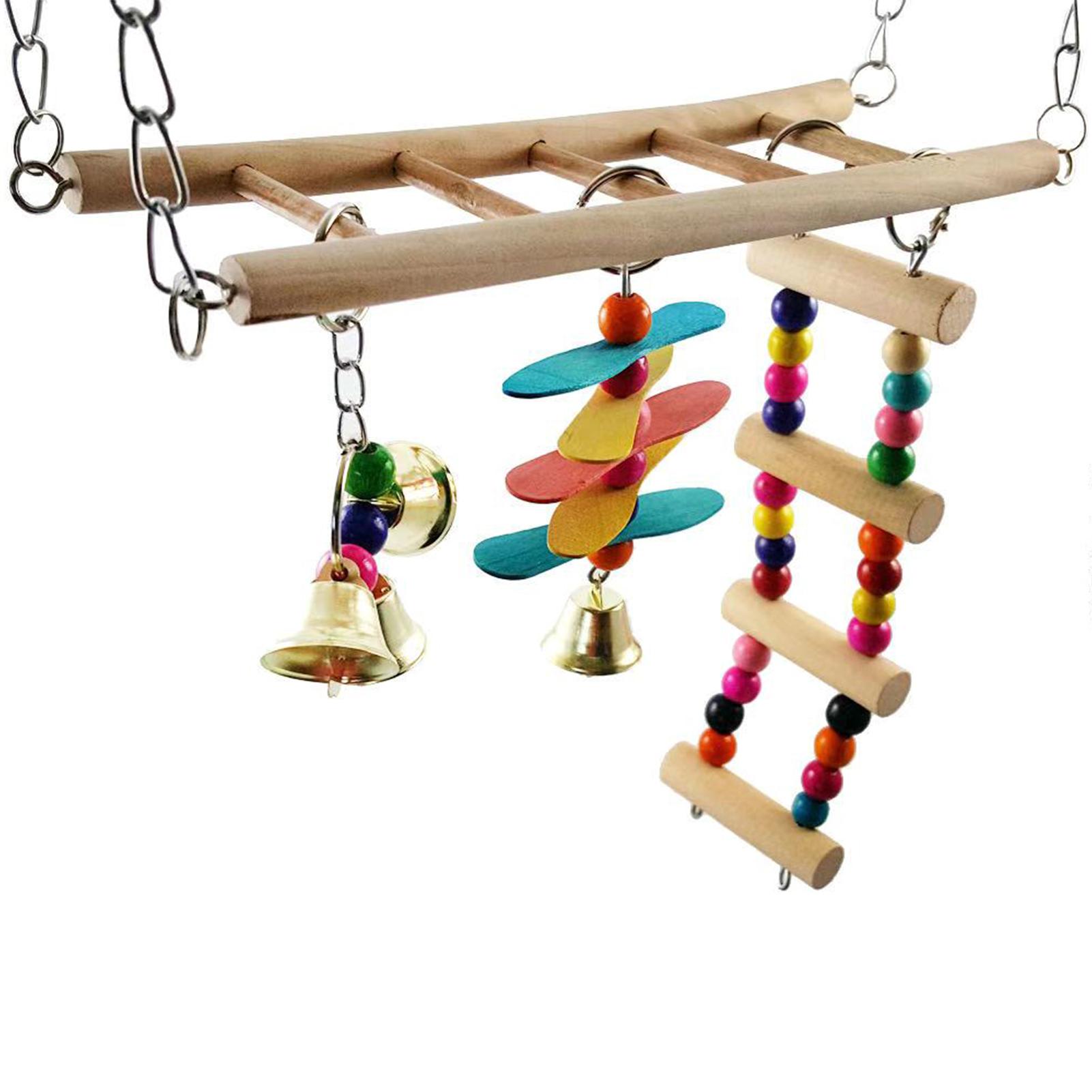Bird Hanging Ladder Bird Swing Toys Birds Climbing Toys Wooden Suspension Bridge for Parrots Birds