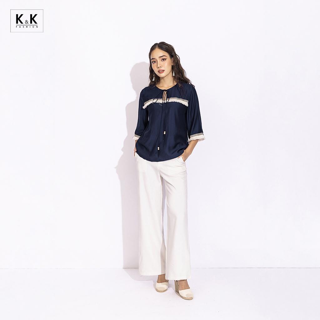 Áo kiểu nữ tay lỡ phối viền K&amp;K Fashion ASM13-16 Chất Liệu Xô Lụa