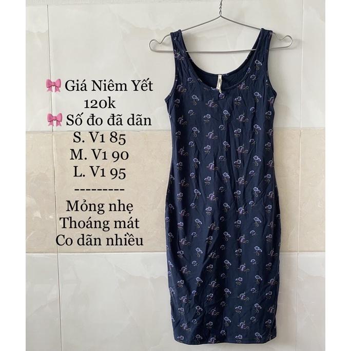 Đầm body xanh đen hoạ tiết sát nách