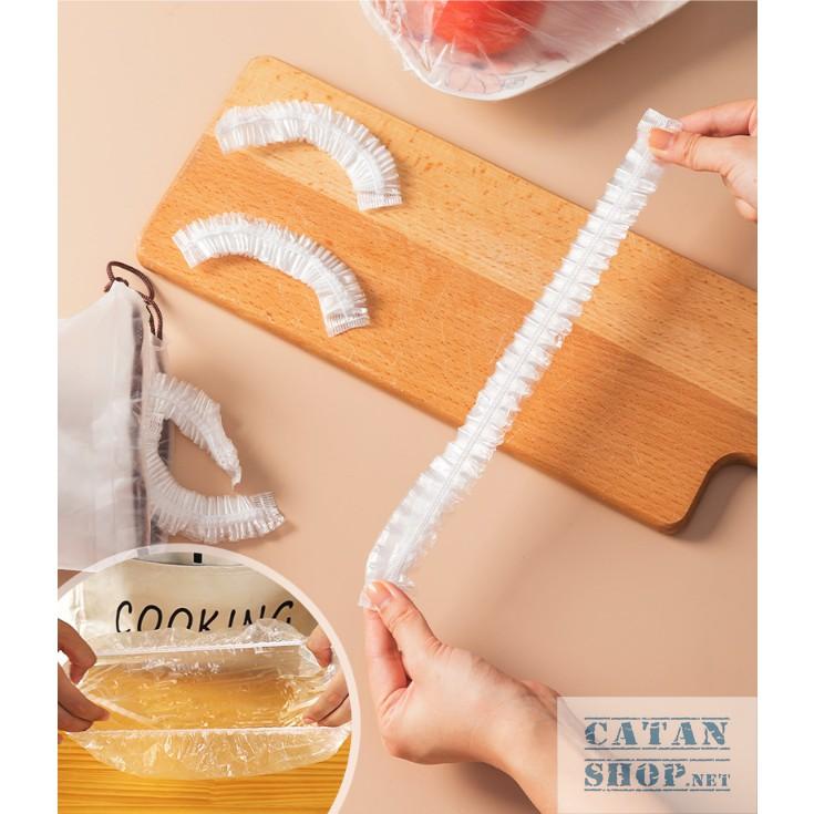 Set 100 màng bọc thực phẩm túi gấu Màng bọc thực phẩm PE có chun bọc đồ ăn co giãn tái sử dụng nhiều lần.