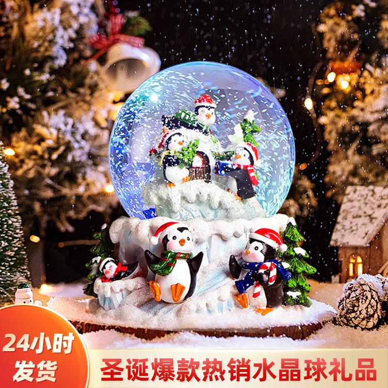 Quà Tặng Giáng Sinh Chim Cánh Cụt Quả Cầu Pha Lê Hộp Nhạc Với Ánh Sáng Nhiều Màu Sắc Trang Trí Vật Trang Trí Nhựa Hàng Thủ Công Hộp Nhạc Giáng Sinh Quốc