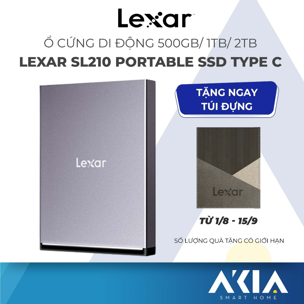 Ổ cứng di động 500GB/ 1TB/ 2TB Lexar SL210 Portable SSD USB 3.1 Type C Gen 2, tốc độ đọc 550Mb/s, hàng chính hãng