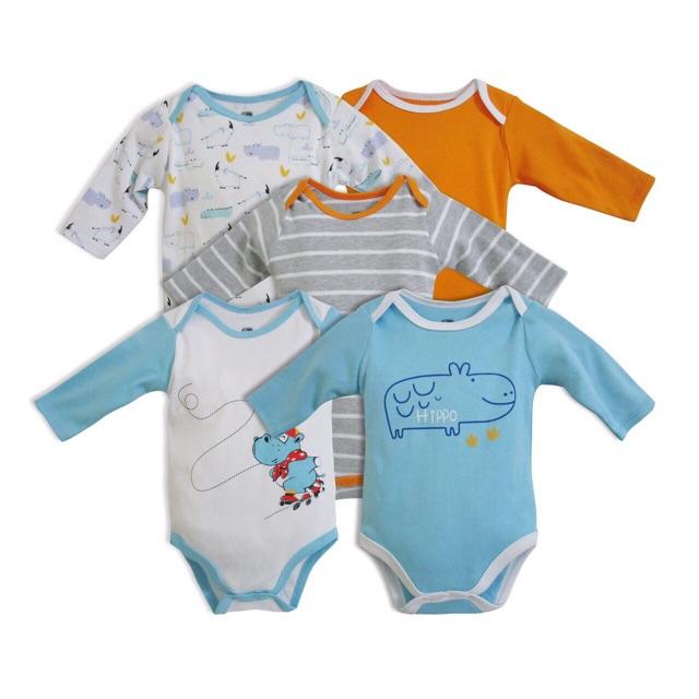 Set 5 body dài tay xuất mỹ cho bé trai và gái từ 0-12 tháng tuổi, set 5 body suit, body suit dài tay